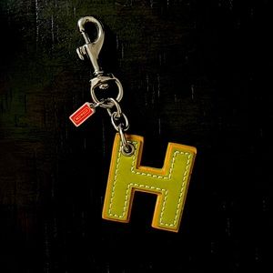 Coach Gold Tone Initial “A” Leather Black Green Tan Purse Charm Keychain